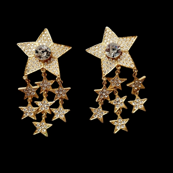 Source Unknown Jewelry - Gold stars with rhinestones clip on earrings